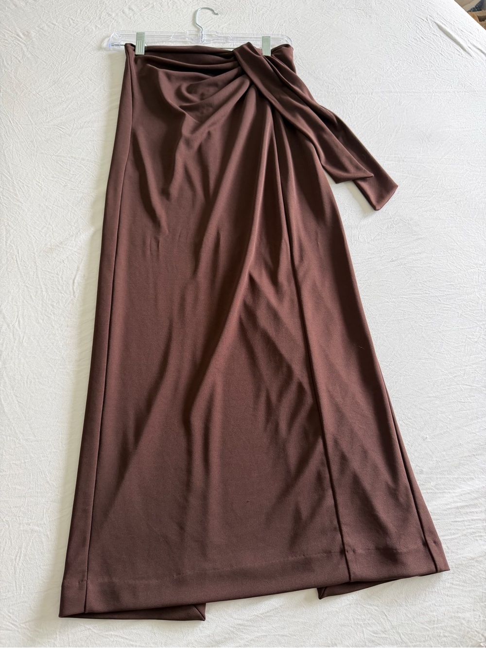 Zara Brown Draped Maxi Skirt with Side Knot
